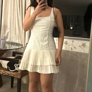 Zara White Pleated Mini Dress